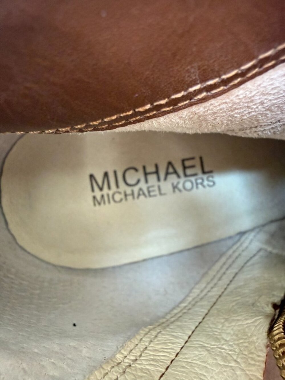 MICHAEL Michael Kors Brown Suede Platform Ankle Boots Booties 7.5 Gold - Picture 14 of 14